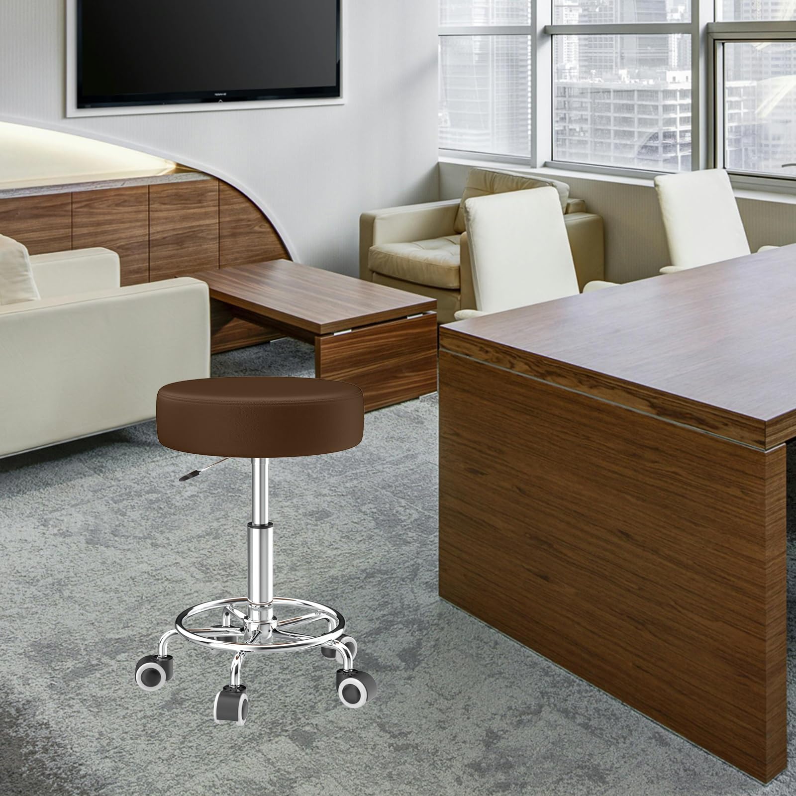 Kruk Stoel Swivel Rolling Kruk Met Voetensteun In Hoogte Verstelbare PU Lederen Bureau Kruk Stoel Voor Slaapkamer Winkel Teller Salon Spa Massage Schoonheid Bureaustoel,Rood (Groen) The New
