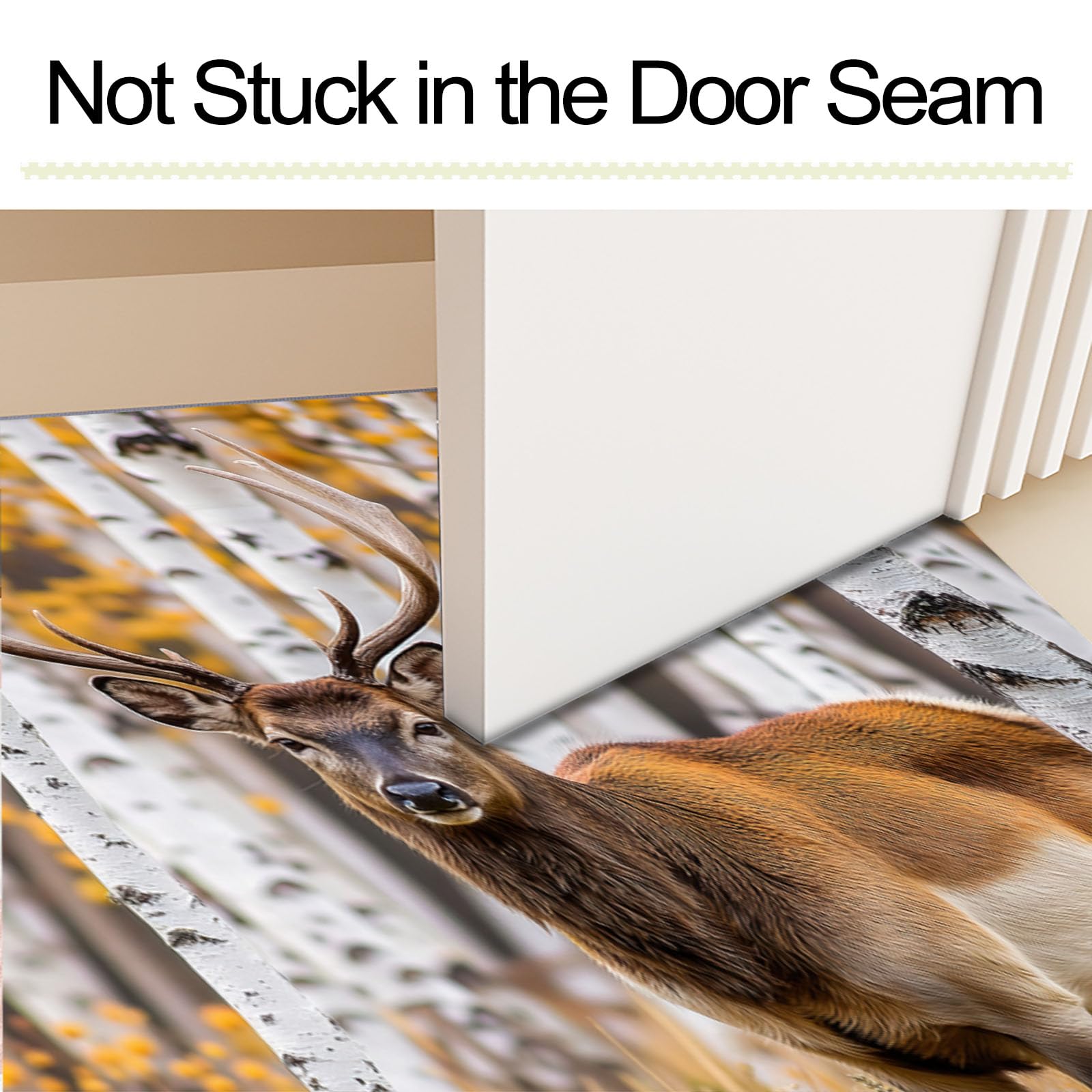 Felpudo Renos Hierba Bosque Abedules Lavable, Alfombra Pequeña Animales Otoño De 90X150Cm, Tapetes De Puerta Suaves Para Entrada, Alfombras De Entrada Antideslizantes Amarillo-Marrón De Pelo Bajo