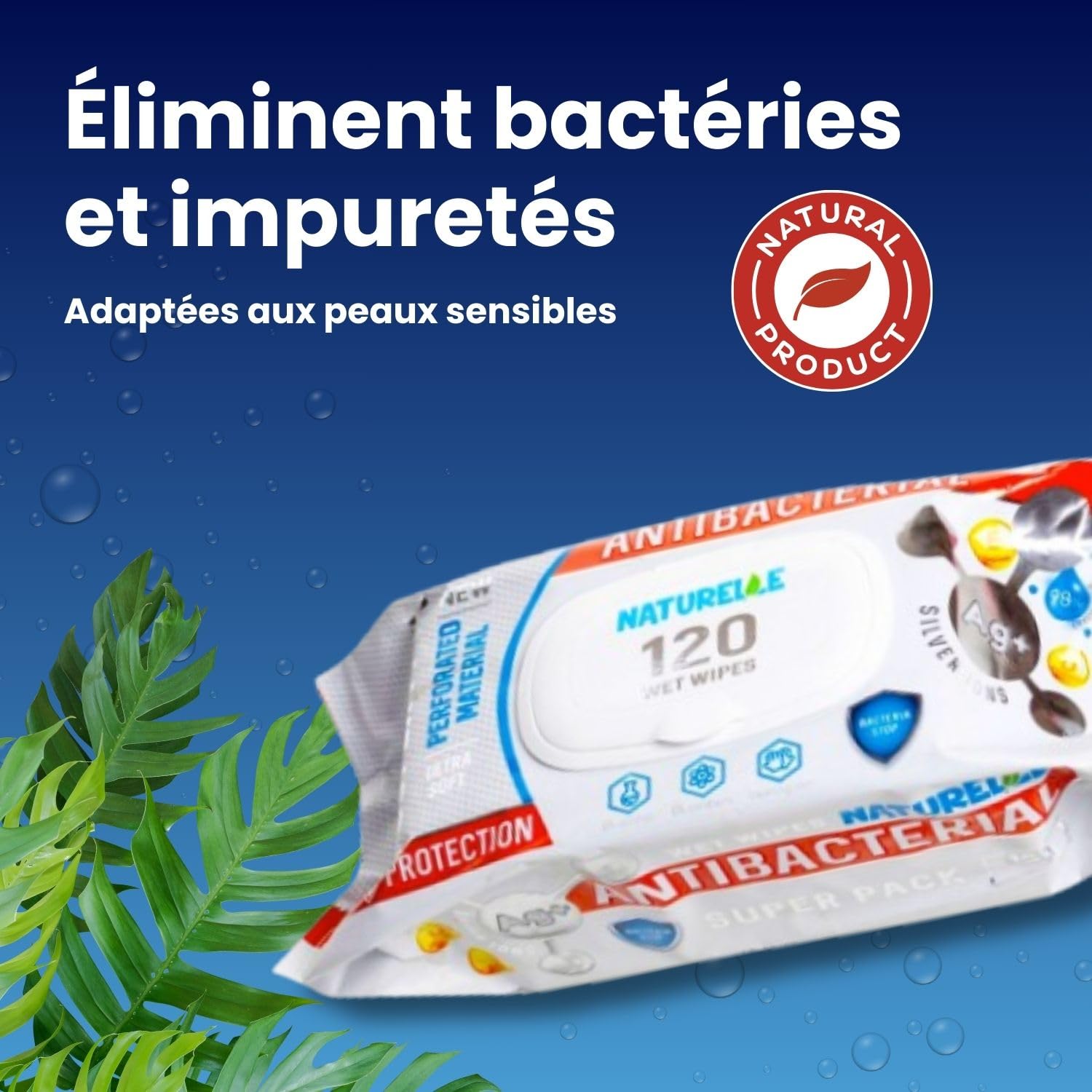 Naturelle Lingettes Humides Antibactériennes - Nettoyage De Surfaces Et Des Mains, 1440 , 120 Unités (Lot 12)
