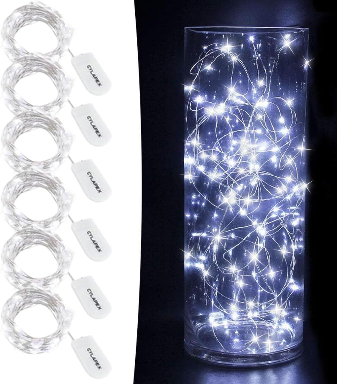 CYLAPEX 6 Pack Cool White Fairy String Lights Battery Operated Fairy Lights Firefly Lights LED Starry String Lights 3.3ft 20 LEDs Silvery Copper Wire for Christmas DIY Decoration Costume Wedding Party