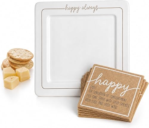 Mud Pie 4115021 Happy Always Cheese Serving Plate, One Size, White