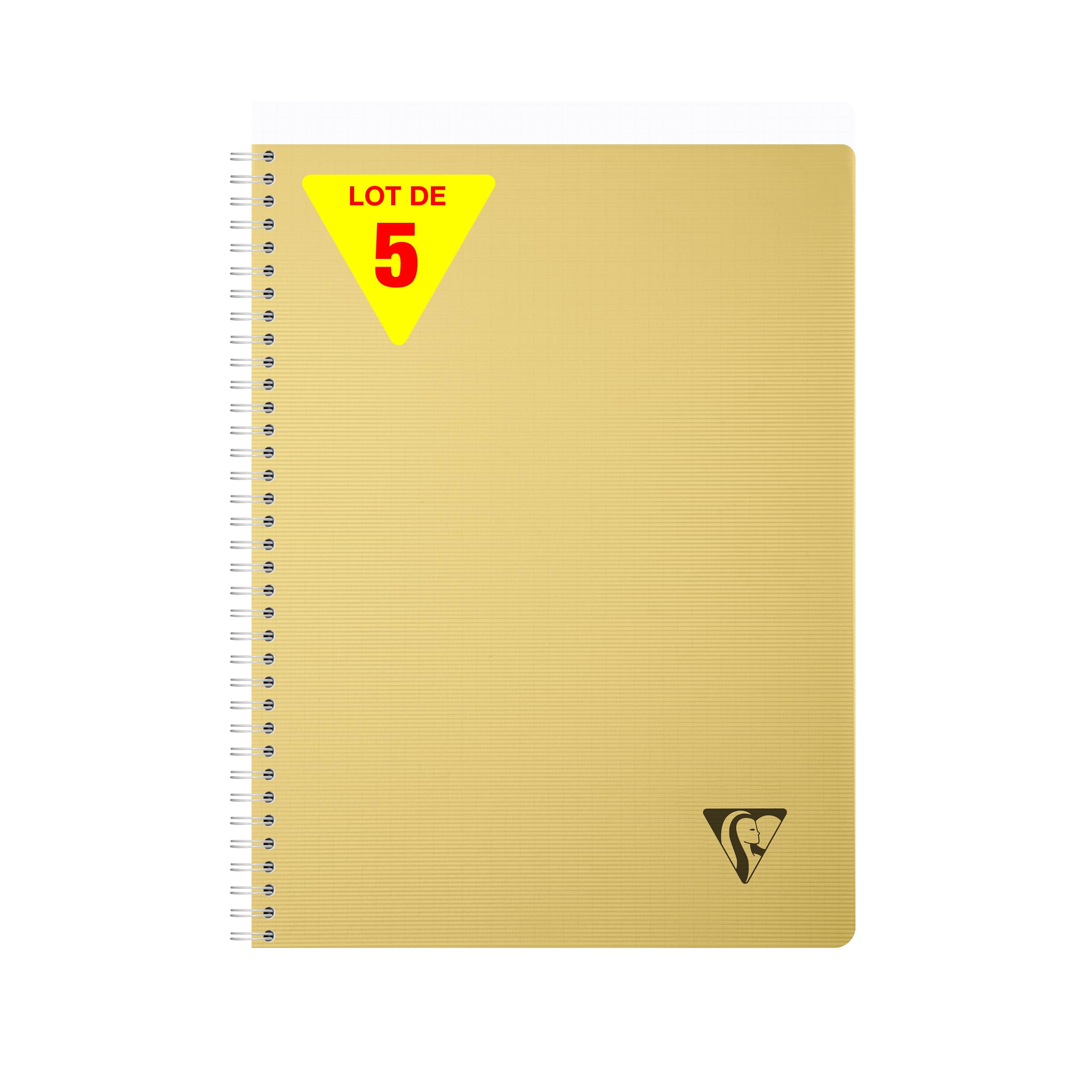 Clairefontaine 327122CPack LiniColour ESSENCE Set of 5 Spiral Notebooks A4 21x29,7cm - 180 Small Squares Pages White Paper 90g Clear Polypro Cover Yellow Straw