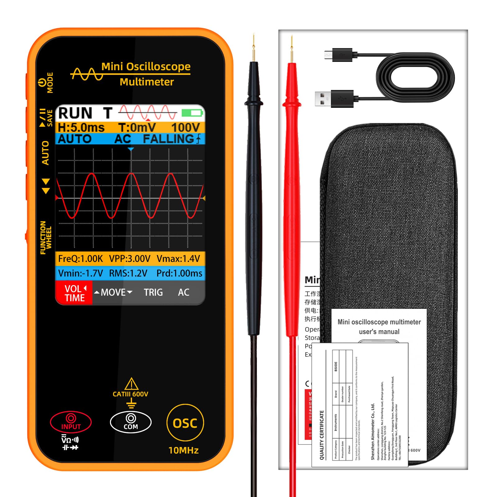 Compacted 10MHz Handheld Oscilloscope with Build in Multimeter and Waveform Captures for Engineers Electrical Diagnostics Oscilloscope Multimeter