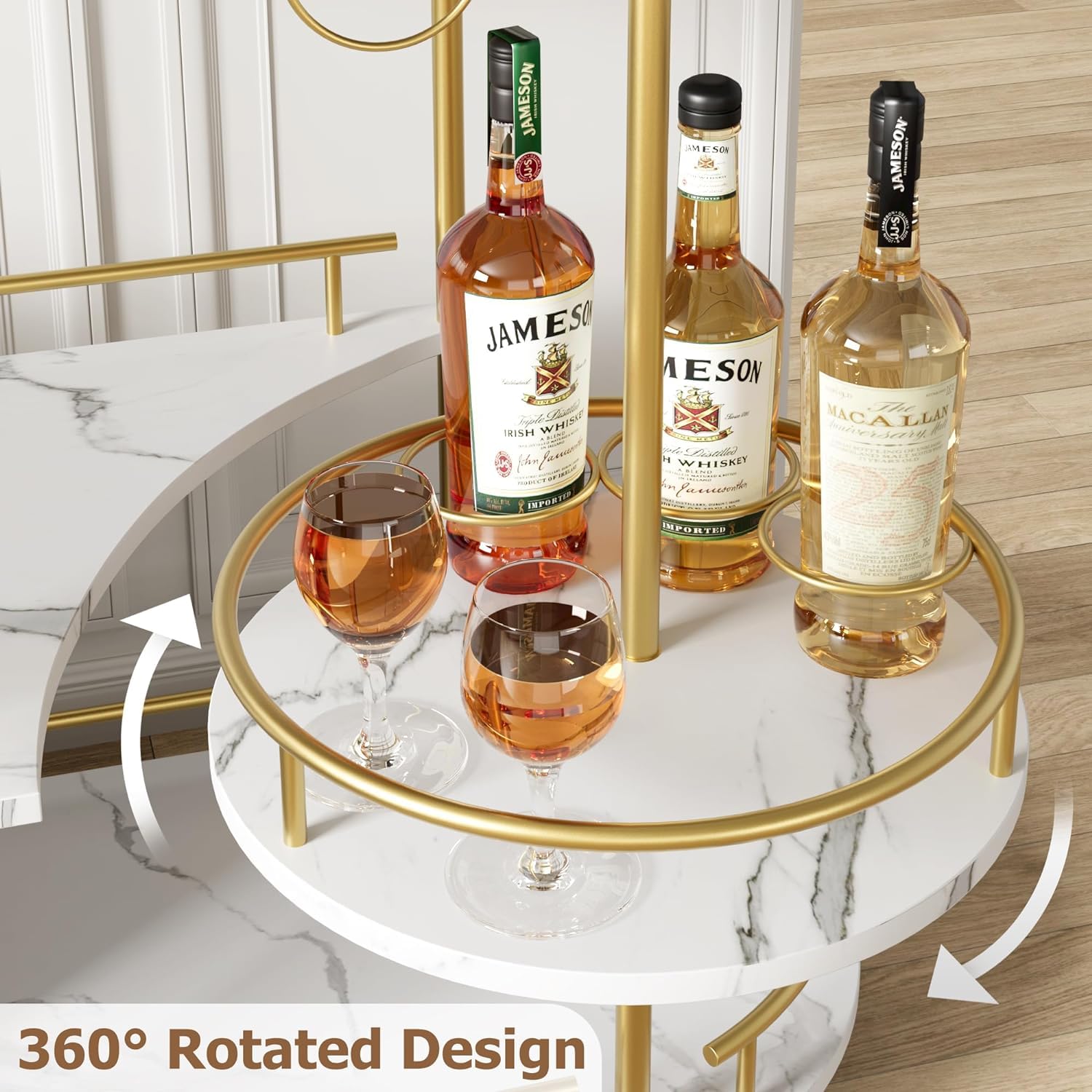 Litake Carro de servicio dorado con ruedas – Carro de cocina estrecho con marco de metal y estante de madera, carrito de cocina, comedor, bar