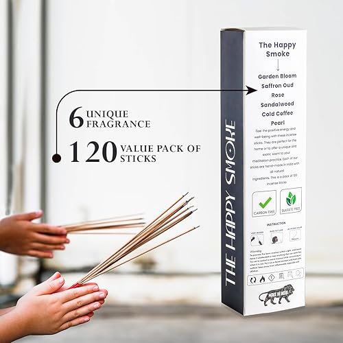 Miniatura 3 de Varillas de incienso naturales aromáticas hechas a mano, juego de 6 inciensos (120 varillas), ideal para el hogar, meditación, yoga, relajación, set