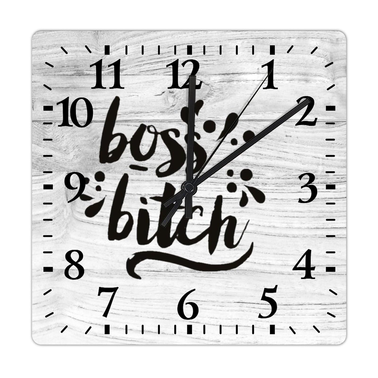 Horloge murale carrée Boss Bitch motivationnelle pour rester concentré