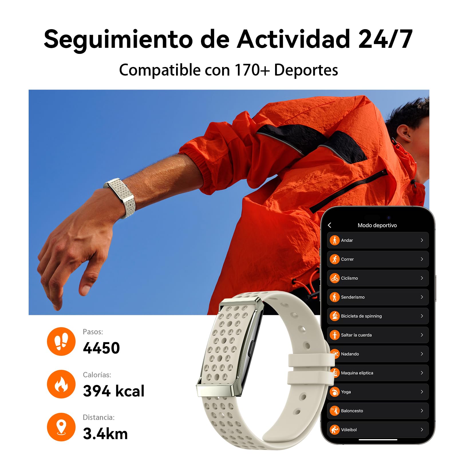 Pulsera de Actividad Inteligente Sin Pantalla Mujer Hombre | Monitoreo 24/7 de Actividad, Sueño & Frecuencia Cardíaca, Modo Multideporte, Batería 35 Días, IP68