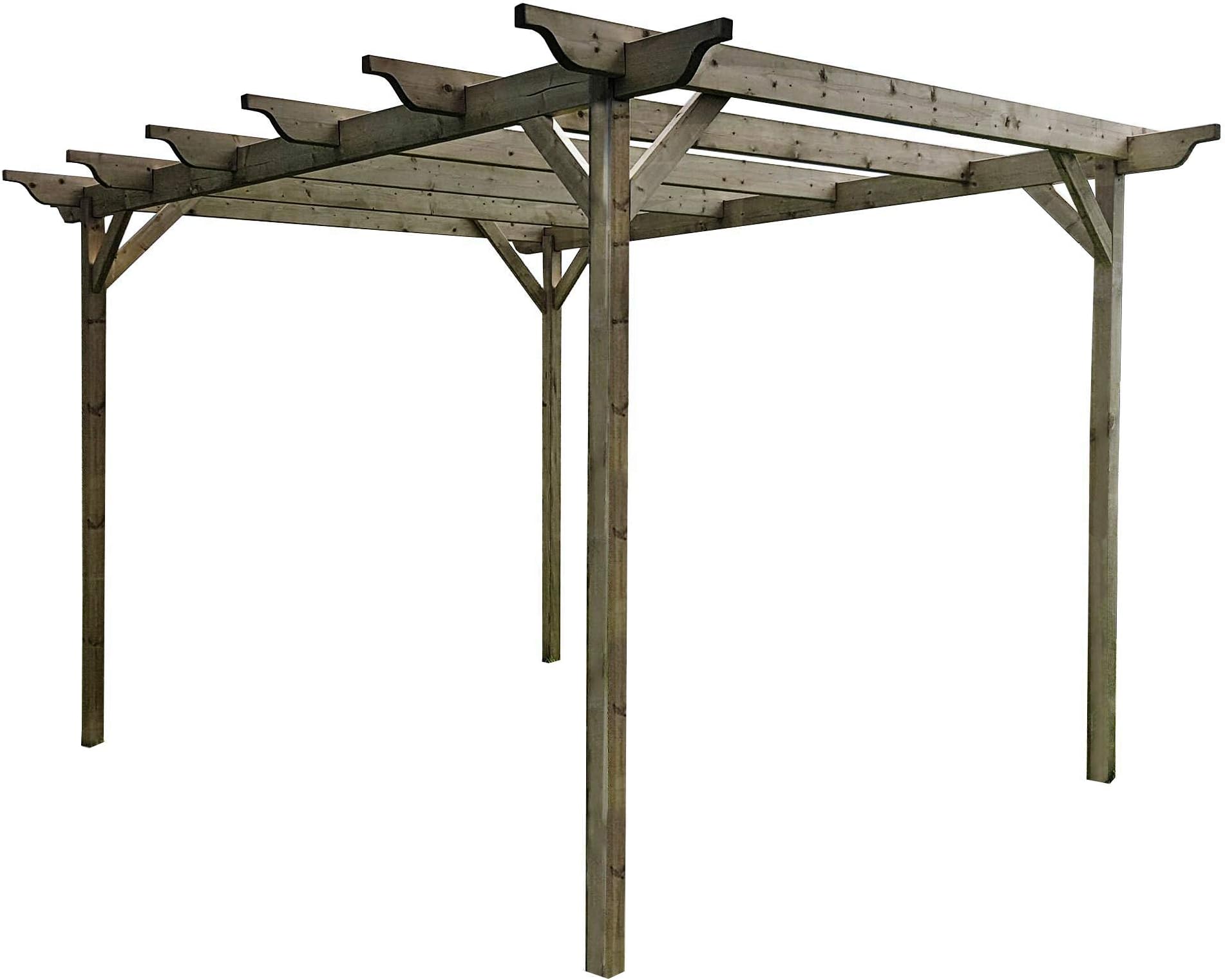 Wooden pergola kit - Sculpted design rafters (3m x 4.2m 4 posts, Rustic Brown)