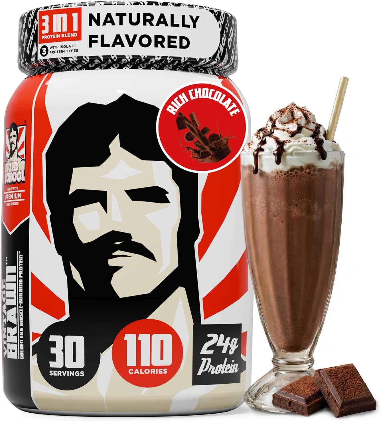 Old School Labs Protein Powder Isolate Sourced from Egg, Milk,& Beef - Made for Men & Women for Building Muscle & Post-Workout Recovery - Zero Sugar, Rich Chocolate Flavor - 30 Servings