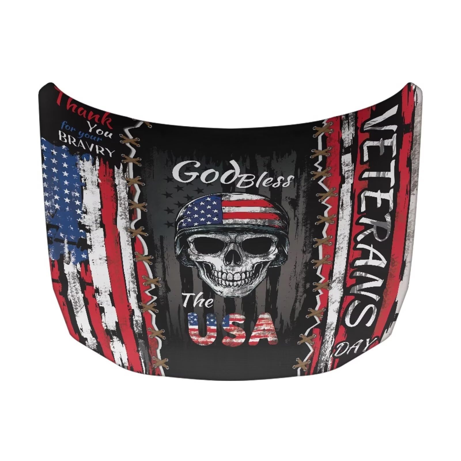 Car Hood Cover Protector Waterproof Auto Hood Wrap Blankets Veterans Day Decorations Auto Patriotic Decorative Accessories for Sedans SUVs Pickup Trucks (USA Flag Skeleton Soldier Design)