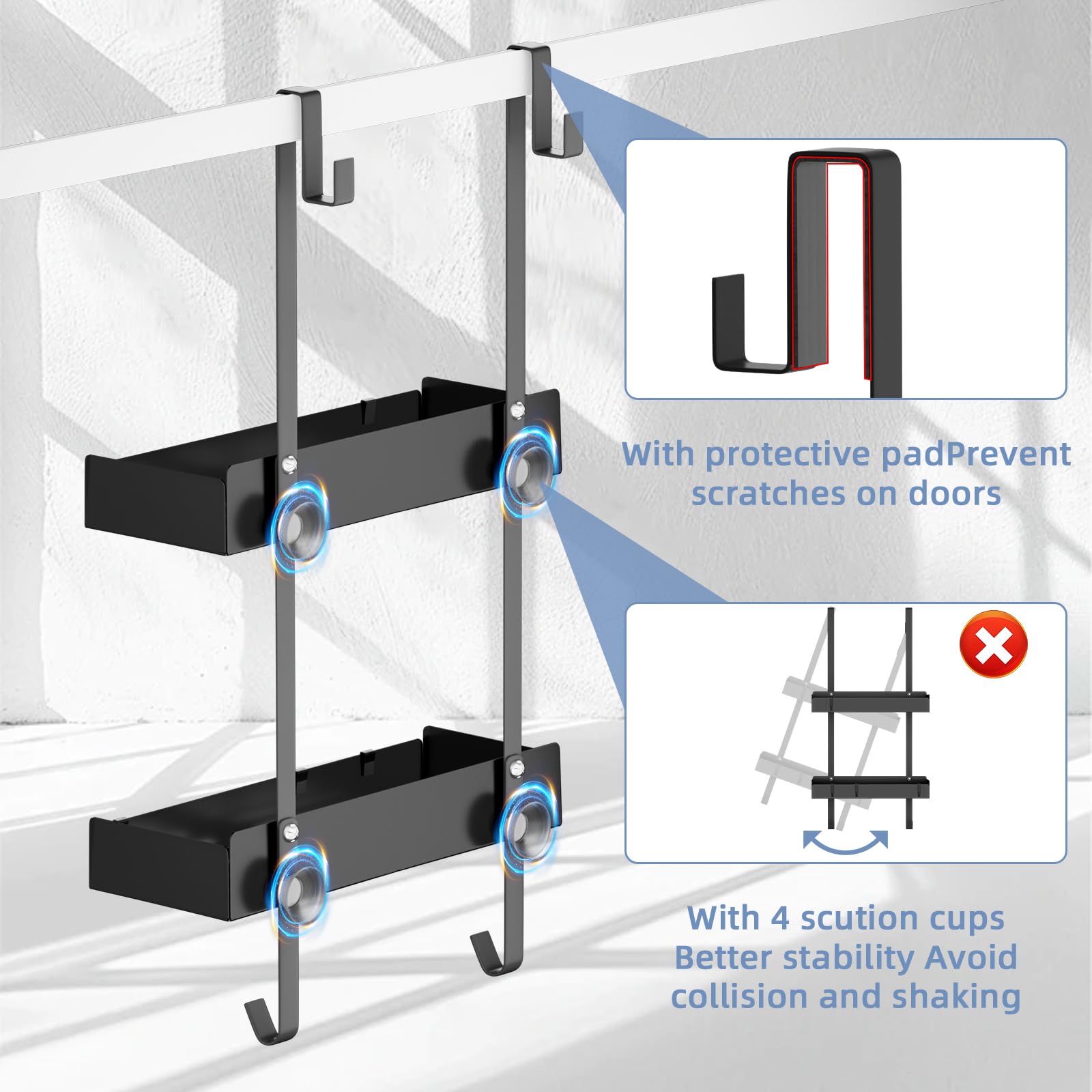 Wisfame Shower Caddy Hanging Organiser Storage, Rustproof Over Door Shower Shelf Basket No Drilling with 8 Hooks - Image 3