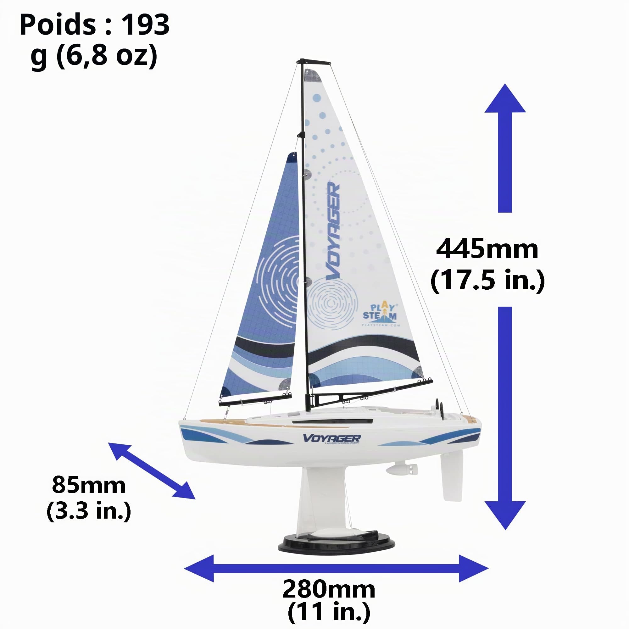PLAYSTEM Voyager 280 Voilier à Moteur télécommandé 2,4 GHz Bleu 17.5 in de Haut