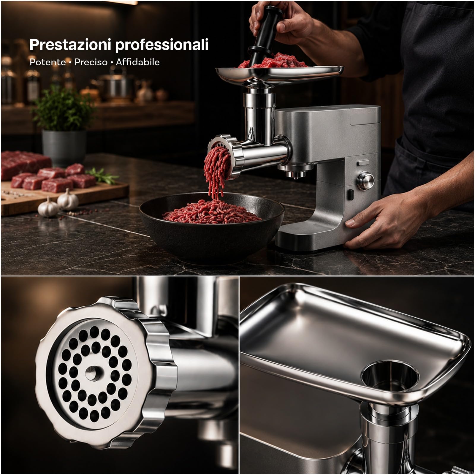 Attacco Tritacarne per Kenwood Stand Mixer - Tritacarne con Adattatore, 4 Piastre di Macinazione, 3 Lame di Macinazione, 2 Tubi per Salsicce - Accessori per Kenwood di MMOBIEL