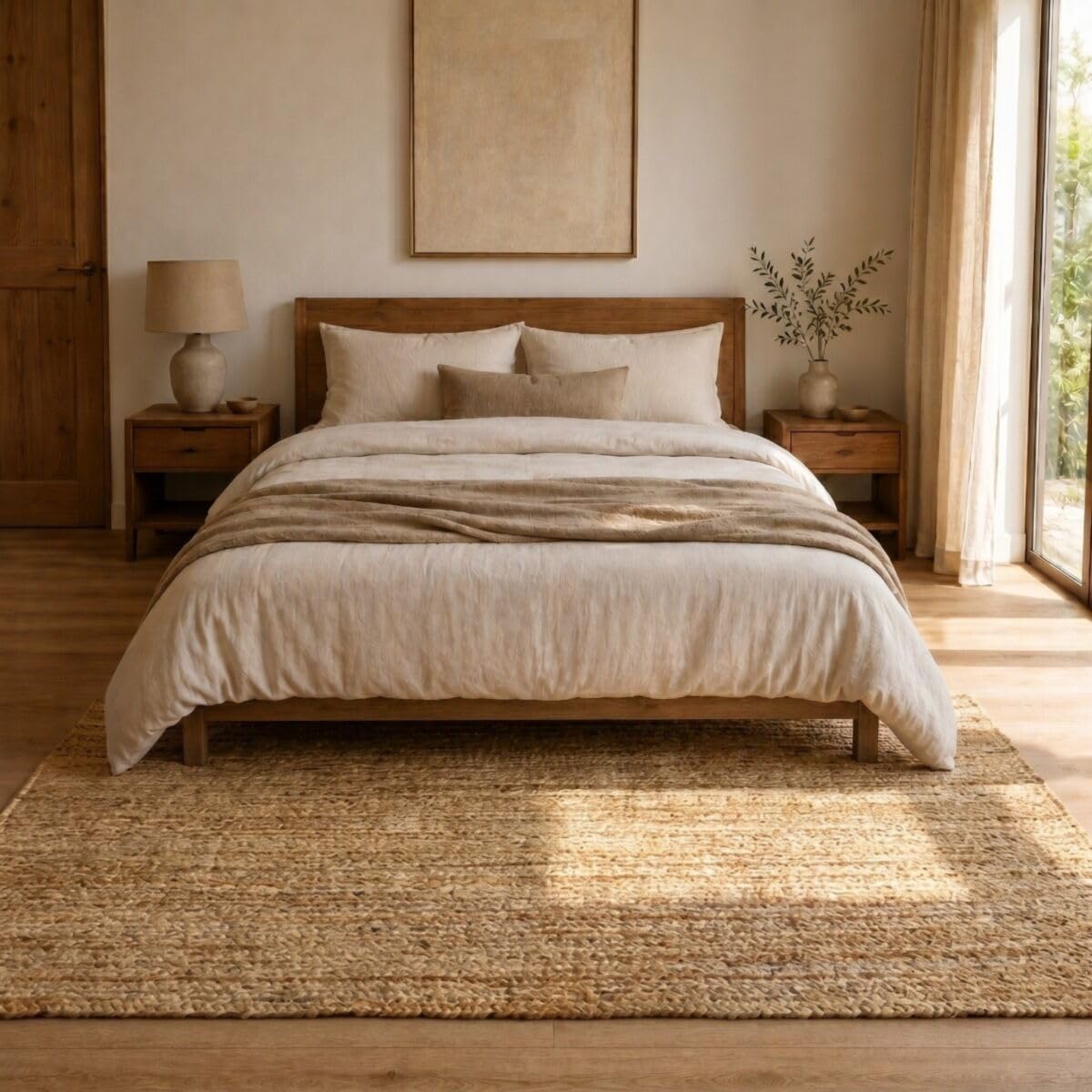Thedecofactory Tapis en Jute tressé Main Motif Lignes Naturel 120x170
