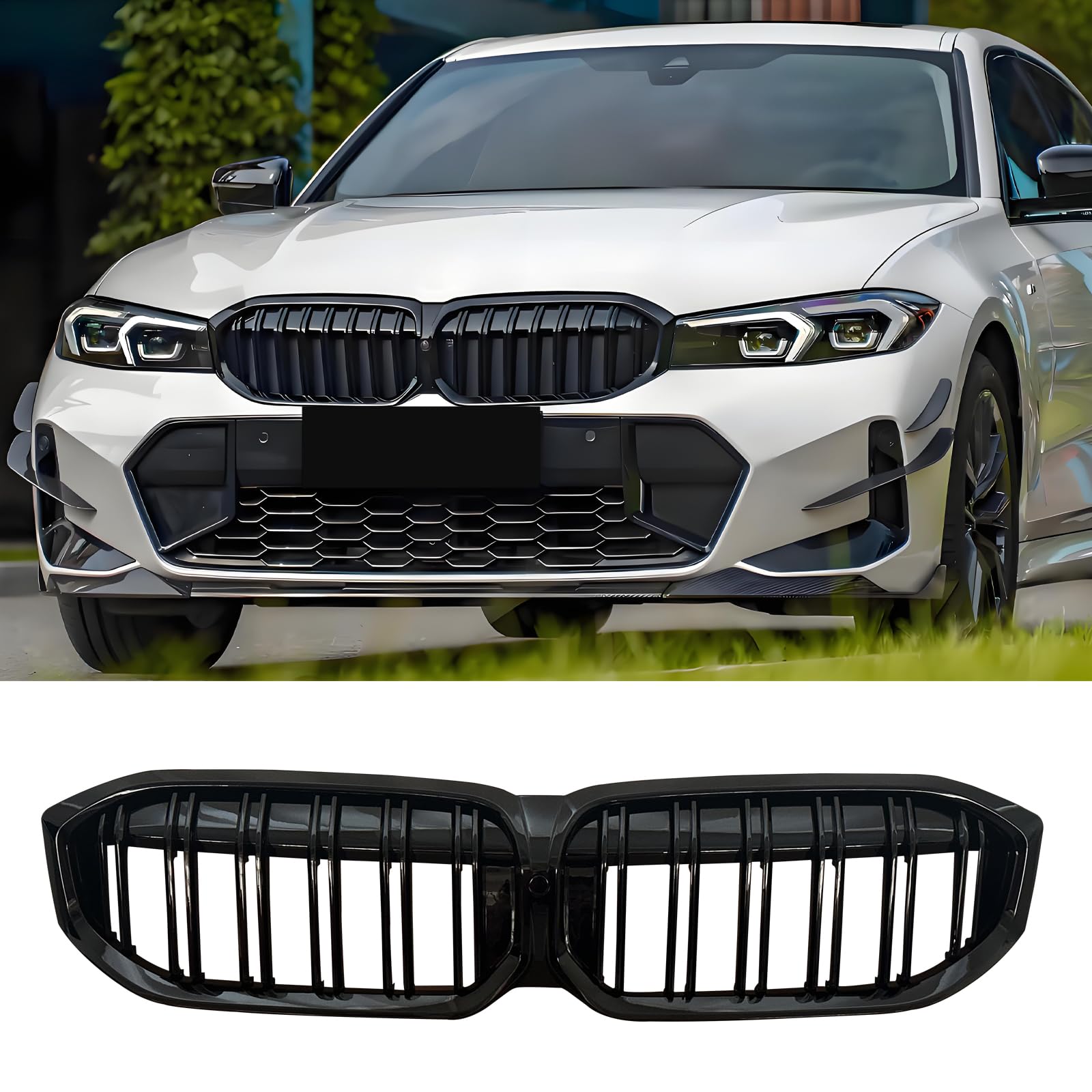 Rejilla de radiador para BMW 3er G20 cámara de riñón negra G21 LCI Sport Grill delantera riñones doble puente parrilla 2022-2024 negro brillante(For 3er G20 G21 2022-2024 LCI)