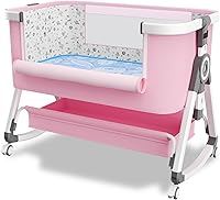 Vista 9 de Moisés para bebé 3 en 1, cuna junto a la cama con cesta de almacenamiento y ruedas, cuna portátil con mosquitero, 6 alturas ajustables y malla