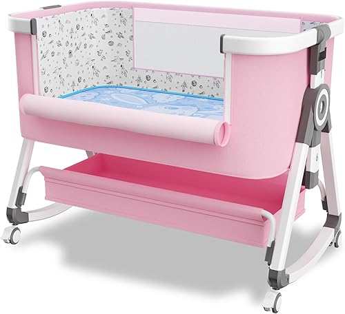 Miniatura 9 de Moisés para bebé 3 en 1, cuna junto a la cama con cesta de almacenamiento y ruedas, cuna portátil con mosquitero, 6 alturas ajustables y malla