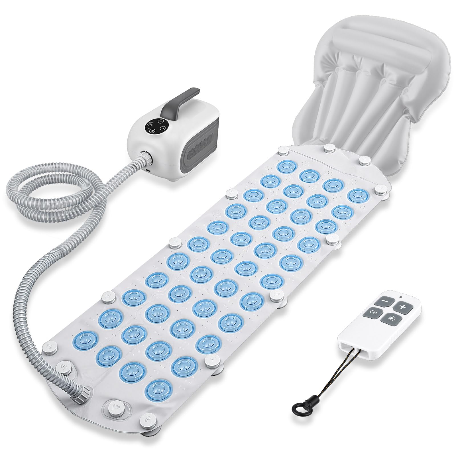Tapis de bain spa complet pour la baignoire, 6 vitesses, pompe à air et lumières LED, télécommande et ventouses antidérapantes (A)