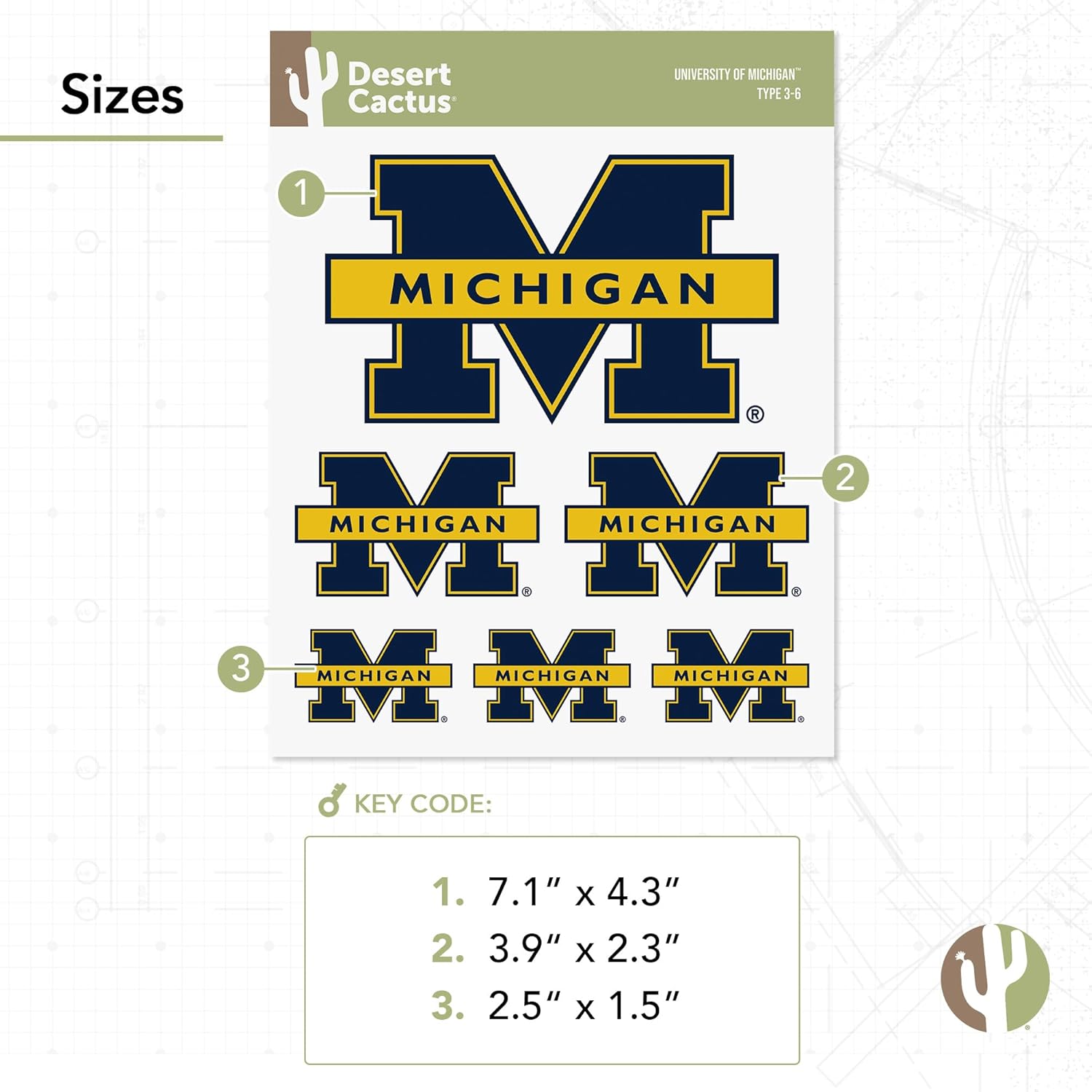 Desert Cactus University of Michigan Sticker Wolverines UM U of M Sticker Vinyl Decals Laptop Water Bottle Car Scrapbook Sheet T3 (Type 3-6) - Image 2