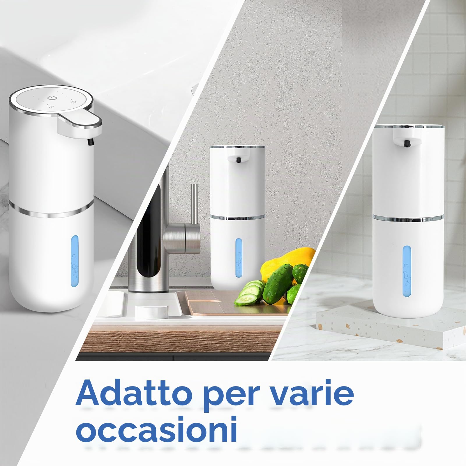 Dispenser Sapone Bagno, 400ml Dispenser Sapone Automatico, Erogatore Sapone Liquido, Senza Contatto, Ricaricabile Tramite Usb, Con 4 Livelli Di Regolazione, Per Bagno, Cucina E Hotel (Nero)