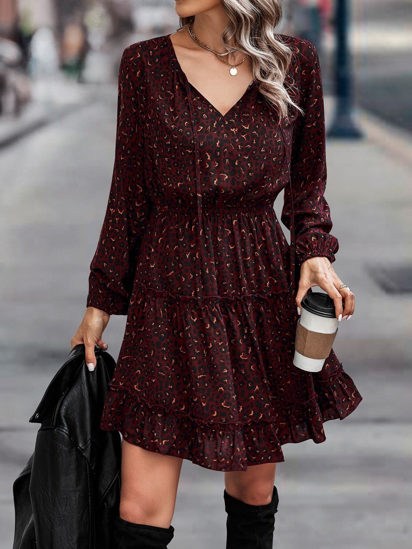 burgundy leopard print dress FARM Rio Leopard Paisley Burgundy Mini Dress, Leopard Paisley Burgundy / S