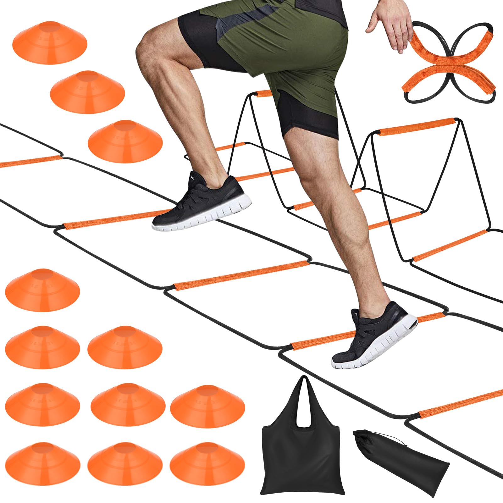 Agility Ladder, Speed Ladder, Agility Ladder Speed Training Equipment, Football Ladder, Footwork Ladder, Training Ladder For Footwork, Foldable Quick Assembly & Non - Tangling & Storage Bag (16 Rung)