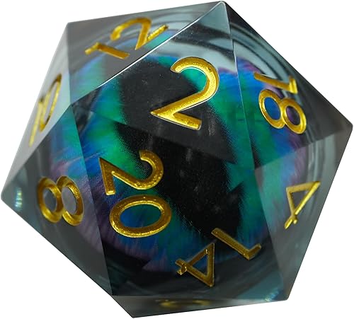 Miniatura 6 de Dados Dungeons and Dragons DND D20, juego de dados de núcleo líquido de globo ocular móvil D&D de 1.31 pulgadas D20 de gran tamaño D20 de resina de