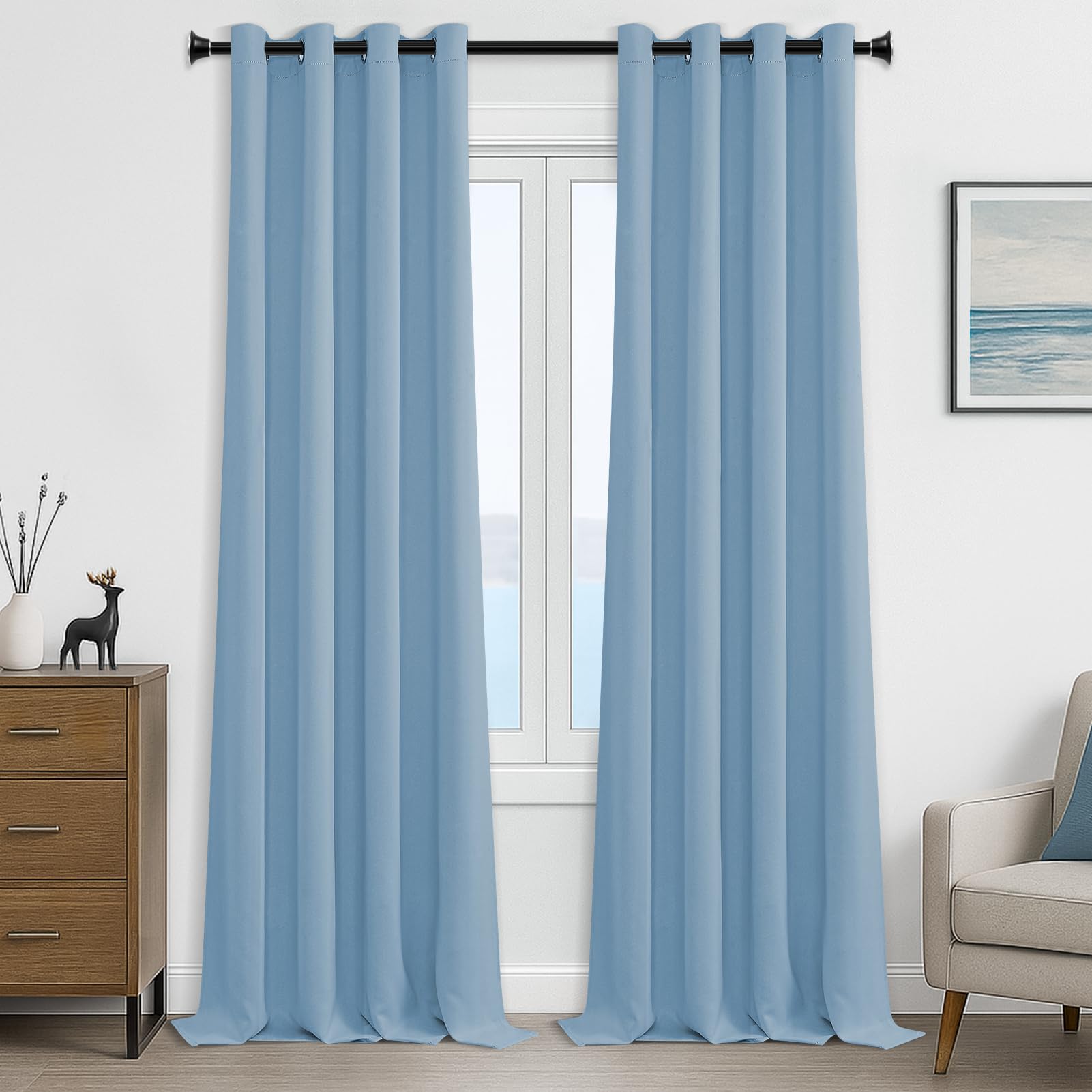 MRTREES Blue Blackout Curtains 108 Inch Drop, Extra Long Thermal Eyelet Curtains for Bedroom Living Room Door Room Divider, 2 Panels 228x275 CM 90x108 Inch Sky Blue — image 1