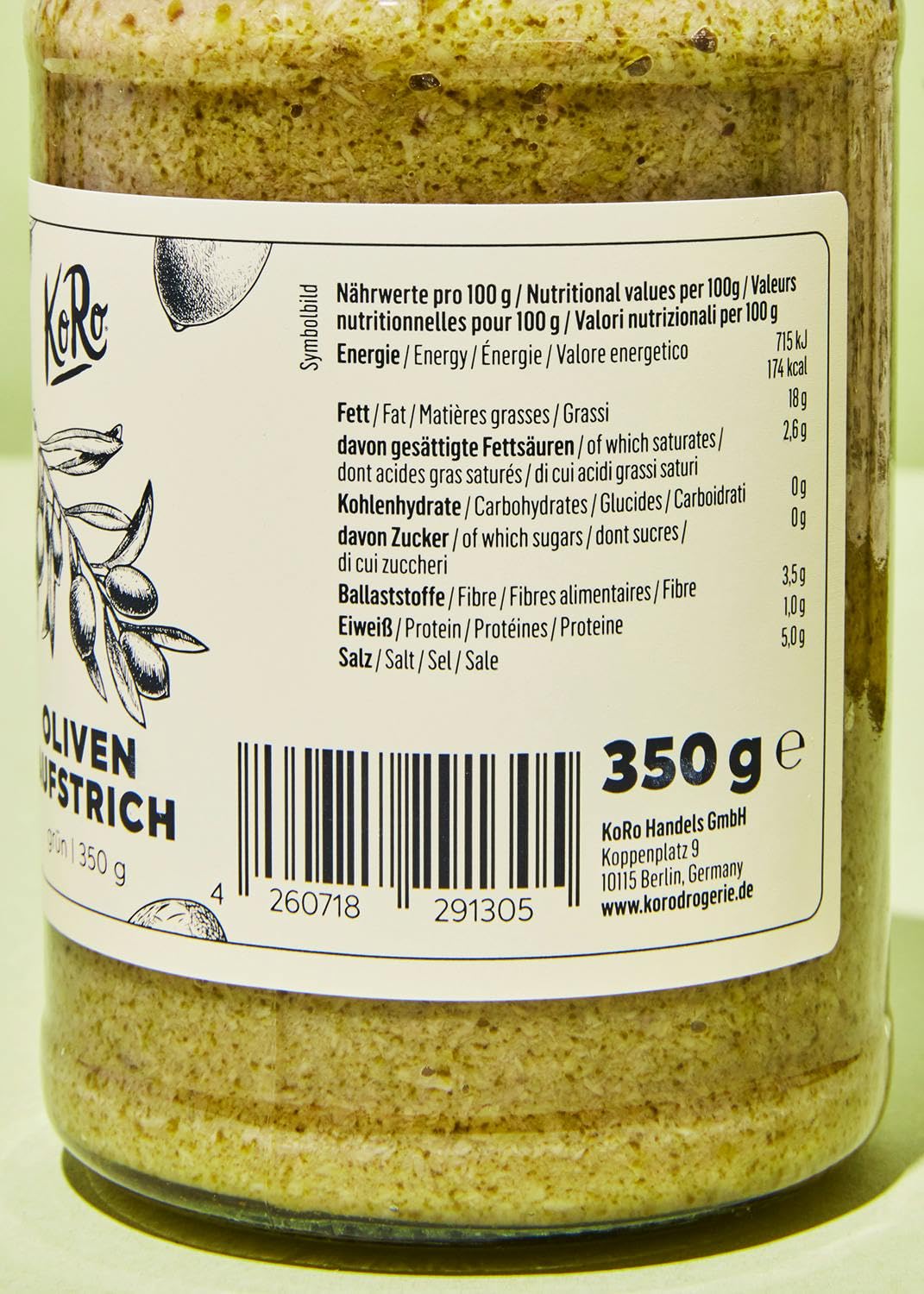 KoRo - Oliven Aufstrich grün 12x 350 g - mit hochwertigem Olivenöl - geschmacksintensiv - vegan