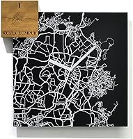 Vista 15 de Modern Wall Clock - Black Aluminum with Silver Fiber Laser Engraving - Square - Contemporary Design - Personalized City Map - Home Town - Location