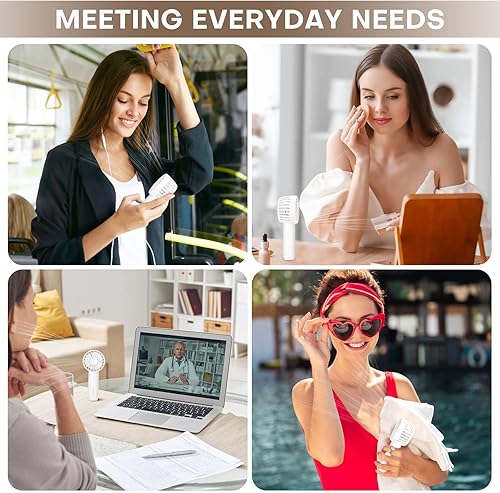 Miniatura 7 de Nezylaf Mini ventilador de mano, ventilador portátil recargable con 3 velocidades, accesorio de verano esencial de viaje para mujeres ventilador de