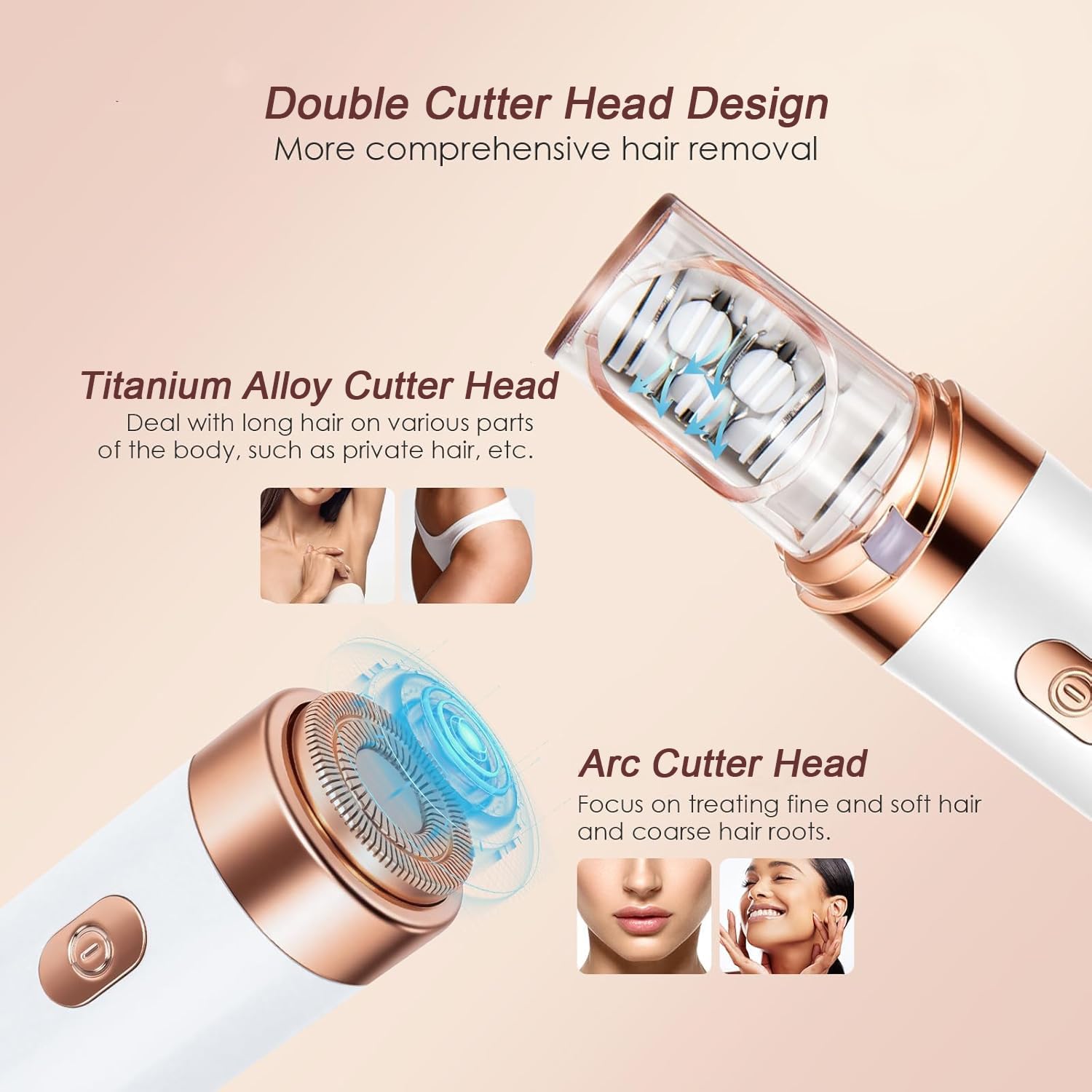 Épilateur Visage Femme, 2 en 1 Épilateur Electrique Femme Portable avec Lumière LED, Épilation Indolore et Très Efficace pour Visage, Bikini, Jambes, Bras