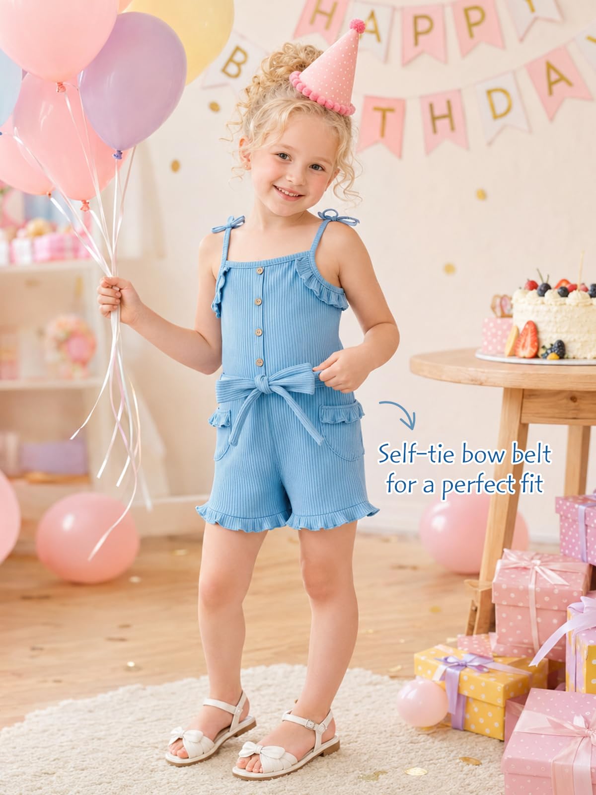 Miipat Vestiti Set Outfit Estivo per Bebè Bambina, Tutina Senza Maniche Bambine Tutine per Bambini Informale Romper Maglia con Volant