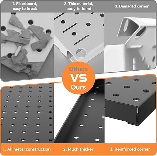 Miniatura 6 de WALMANN Kit de tablero de clavijas de metal con accesorios para pared, herramientas de garaje, sistema de tablero de clavijas para garaje, banco de