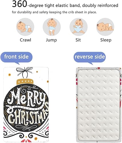 Miniatura 5 de Sábanas bajeras ajustables para cuna con temática navideña, sábanas portátiles para cuna de material ultra suave, sábanas para cuna de bebé para