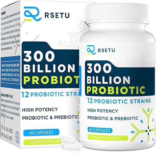 Probióticos para mujeres y hombres 300 mil millones de UFC probióticos de alta potencia + 12 cepas probióticos orgánicos con prebióticos, suplemento