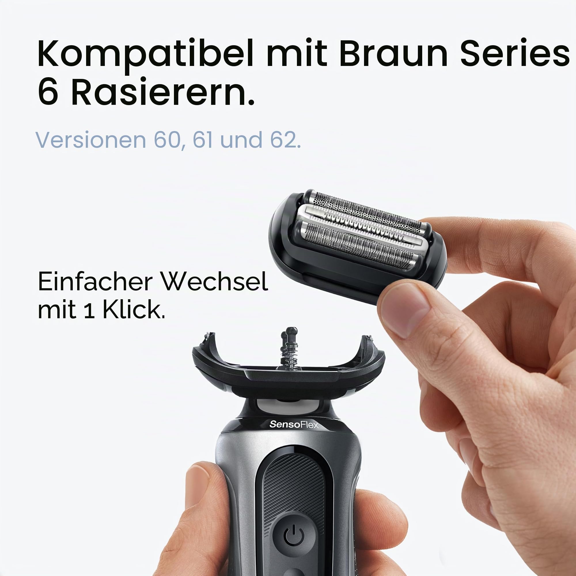 Braun Series 6 Elektrorasierer Ersatzkopf mit empfindlichem Skinguard, Befestigen Sie einfach Ihren Rasierkopf, kompatibel mit Rasierern der neuen Generation der Serie 6, 64B, Schwarz