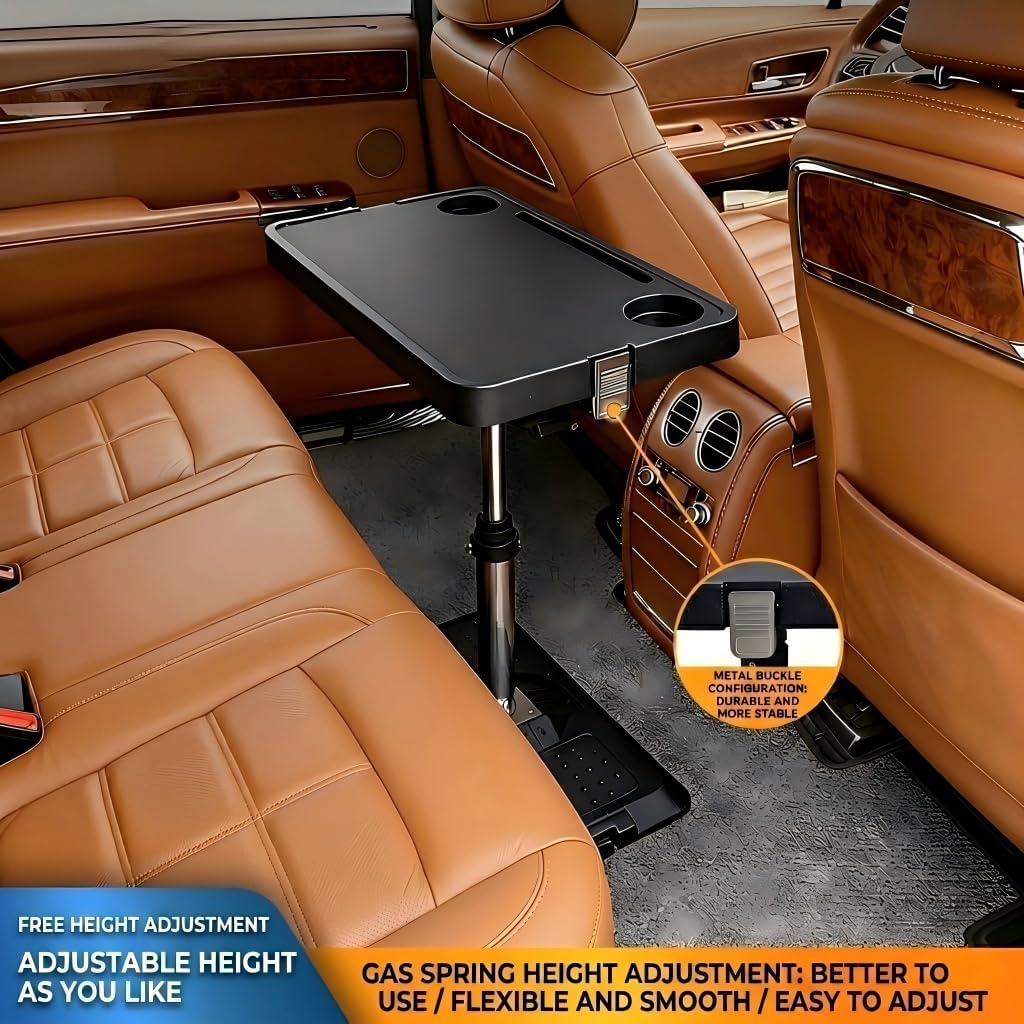 Car Desk for Laptop, Adjustable Car Seat Tray Table, 360° Rotating Multi-Function Travel Tray for Passenger & Rear Seat, Portable Eating & Work Station, Essential Road Trip Accessories