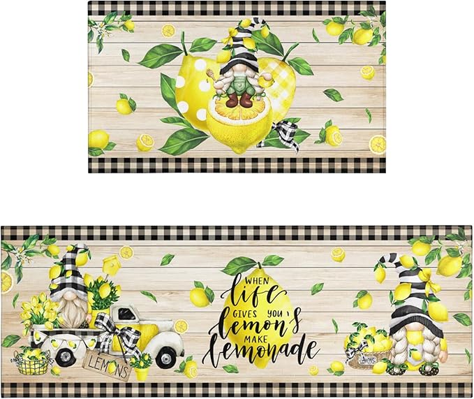 Ideasonna Lemon Yellow Kitchen Rug Mat Gnome Summer Kitchen