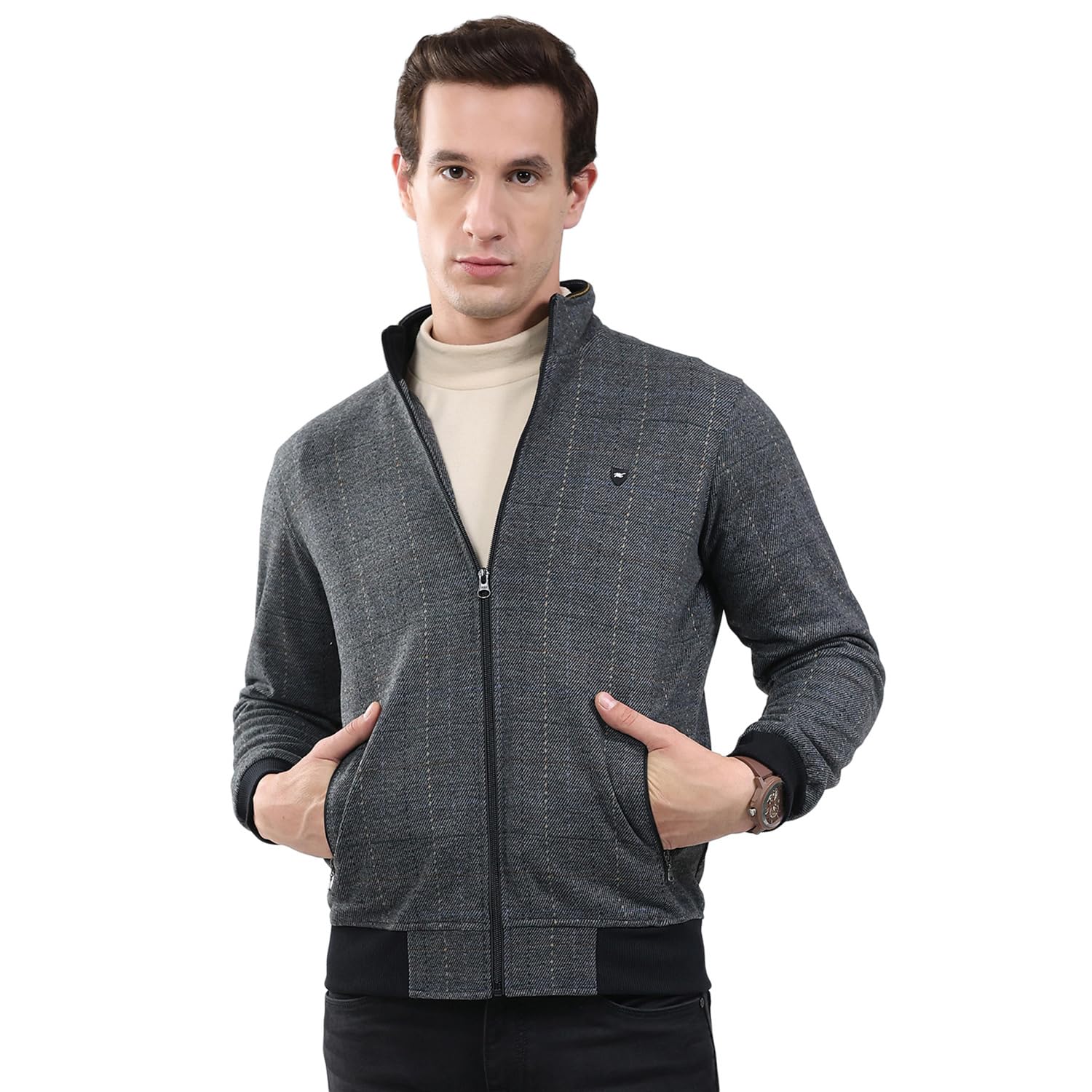 monte carlo Men’s Regular Fit Self Design Collared Neck Full Sleeve Winter Sweatshirt | Elegant Pattern | Cozy Warm Fabric | Stylish Winter Wear Top for Men (Pack of 1)-picture-30