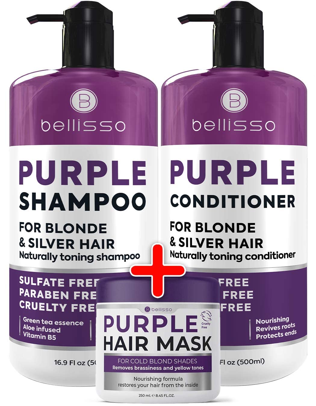 BELLISSO Purple Hair Mask and Purple Shampoo and Conditioner
