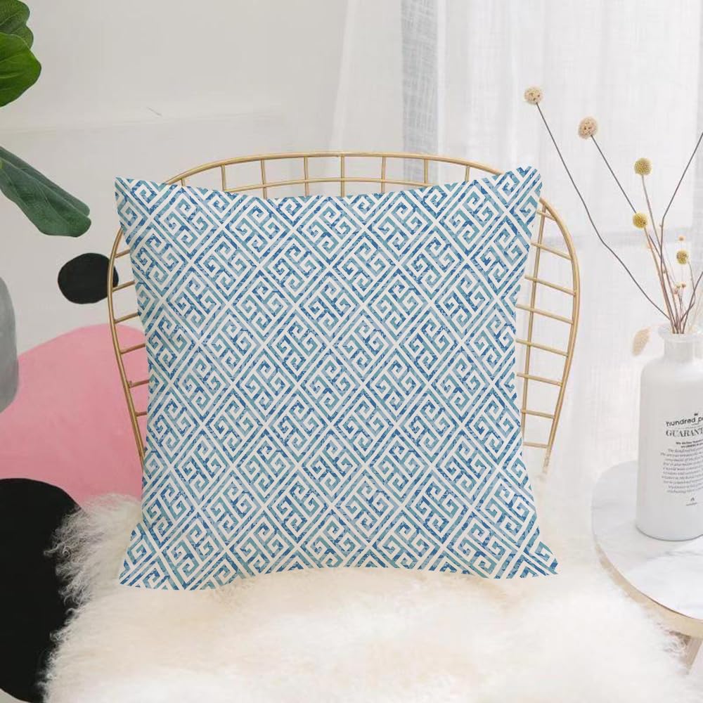 HYOSXW Cushion Cover,Throw Pillow Case Home Decorative for Living Room Bedroom Sofa Chair 16X16 Inch,Greek key, blue and white tile mosaic pattern with antique meandering,Pillowcase 40X40cm