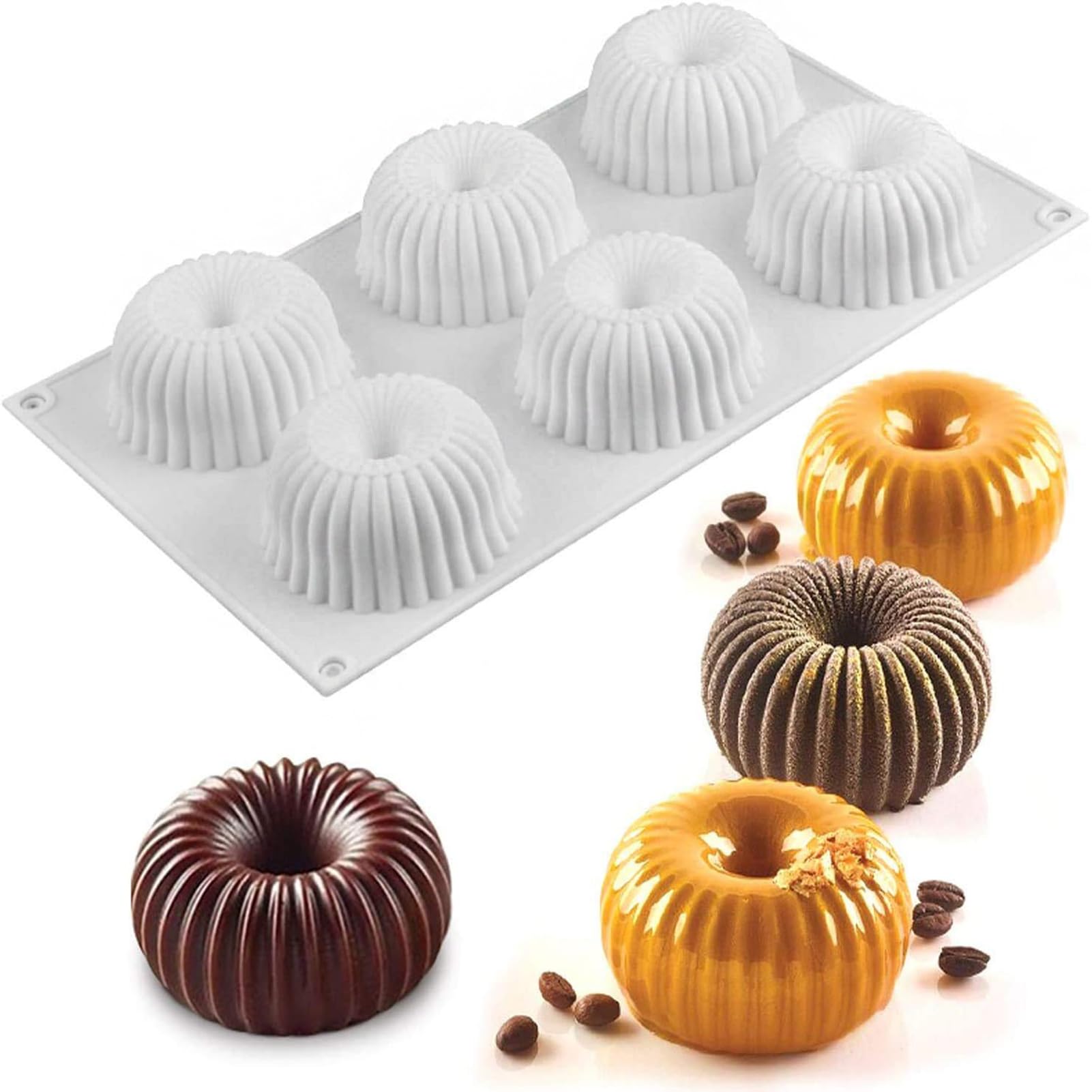 OCPO Kitchen Spiral Silicone Mold for Baking Mousse Cake, 6 Cavities