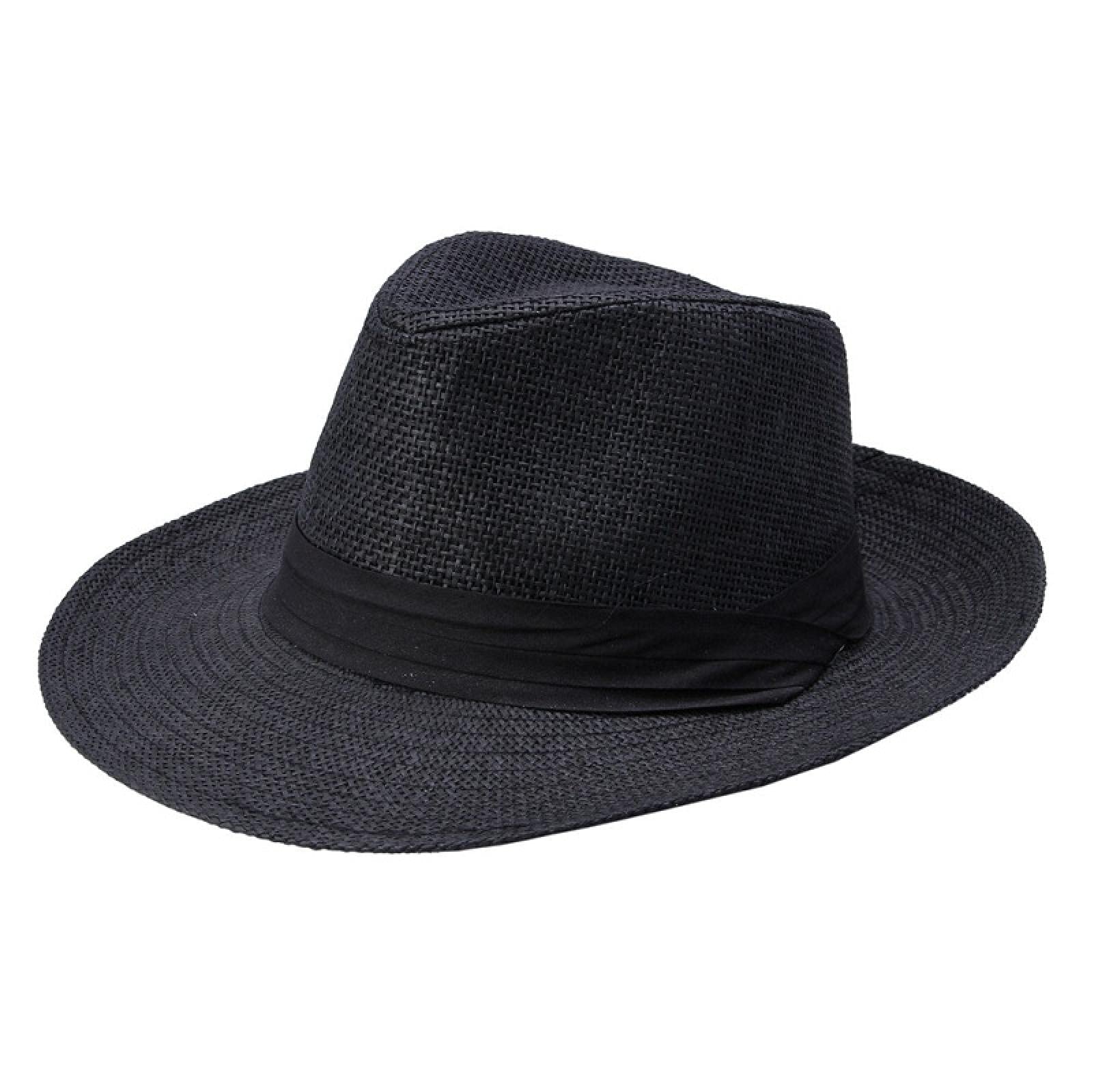 CHNNO1 Sombrero de paja unisex de verano, sombrero de sol de jazz, sombrero de ala ancha con decoración de cinta, sombrero Fedora puro de playa, sombrero de protección UV para hombre y mujer