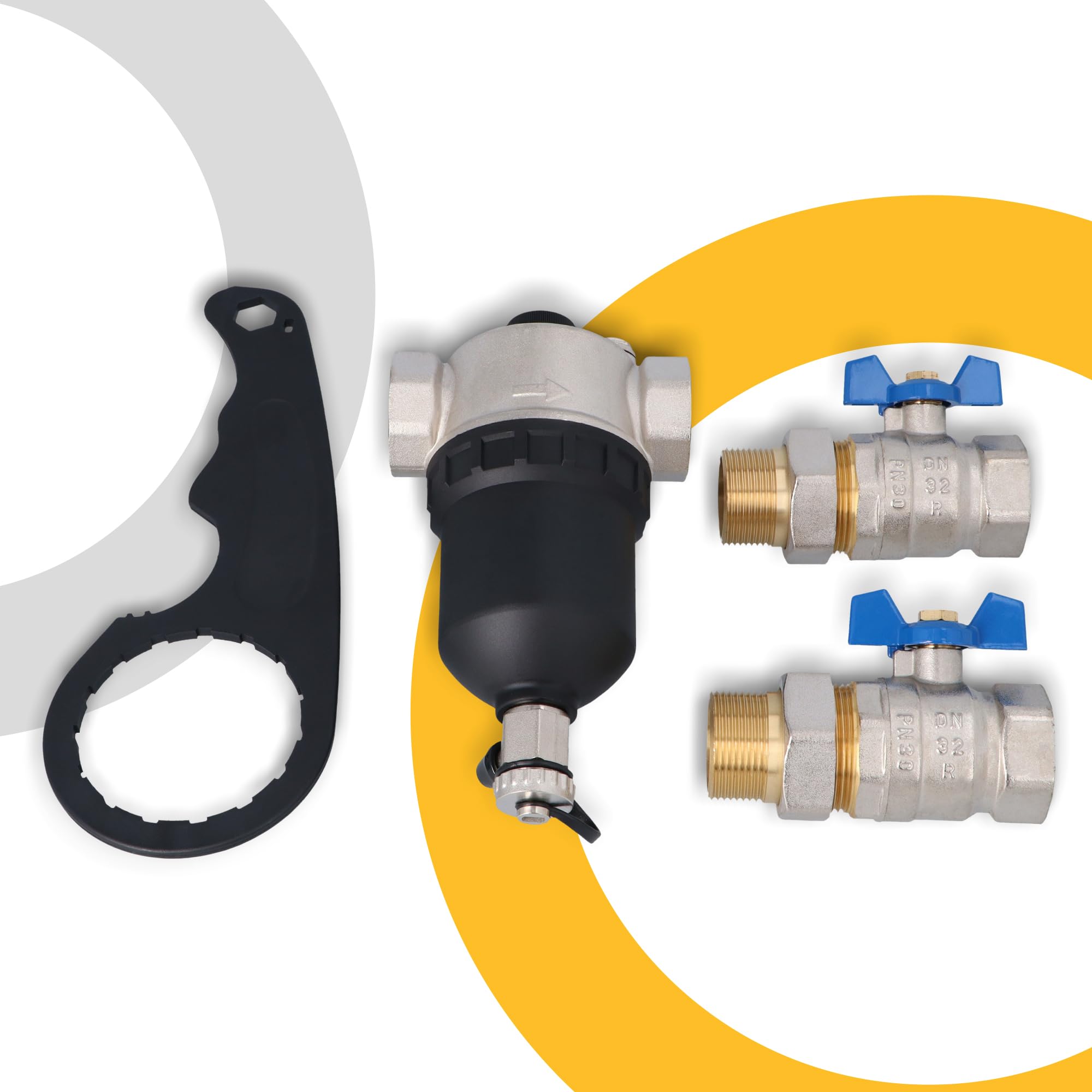 Instalguru Séparateur Boues Magnétique 1 1/4 Pouce DN32 Filtre Chauffage Purificateur Eau Chaude Installation Thermique Aimant Neodyme Filtre Filet Inoxydable