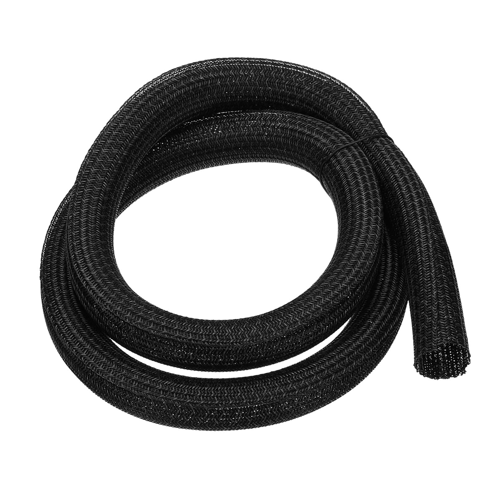sourcing map Split Sleeve Wire Loom 1-1/2" 5Ft Black Self Wrapping Braided Sleeve UL94-V2 Fireproof PET Sleeving for Automotive, Home Cable Management — image 1