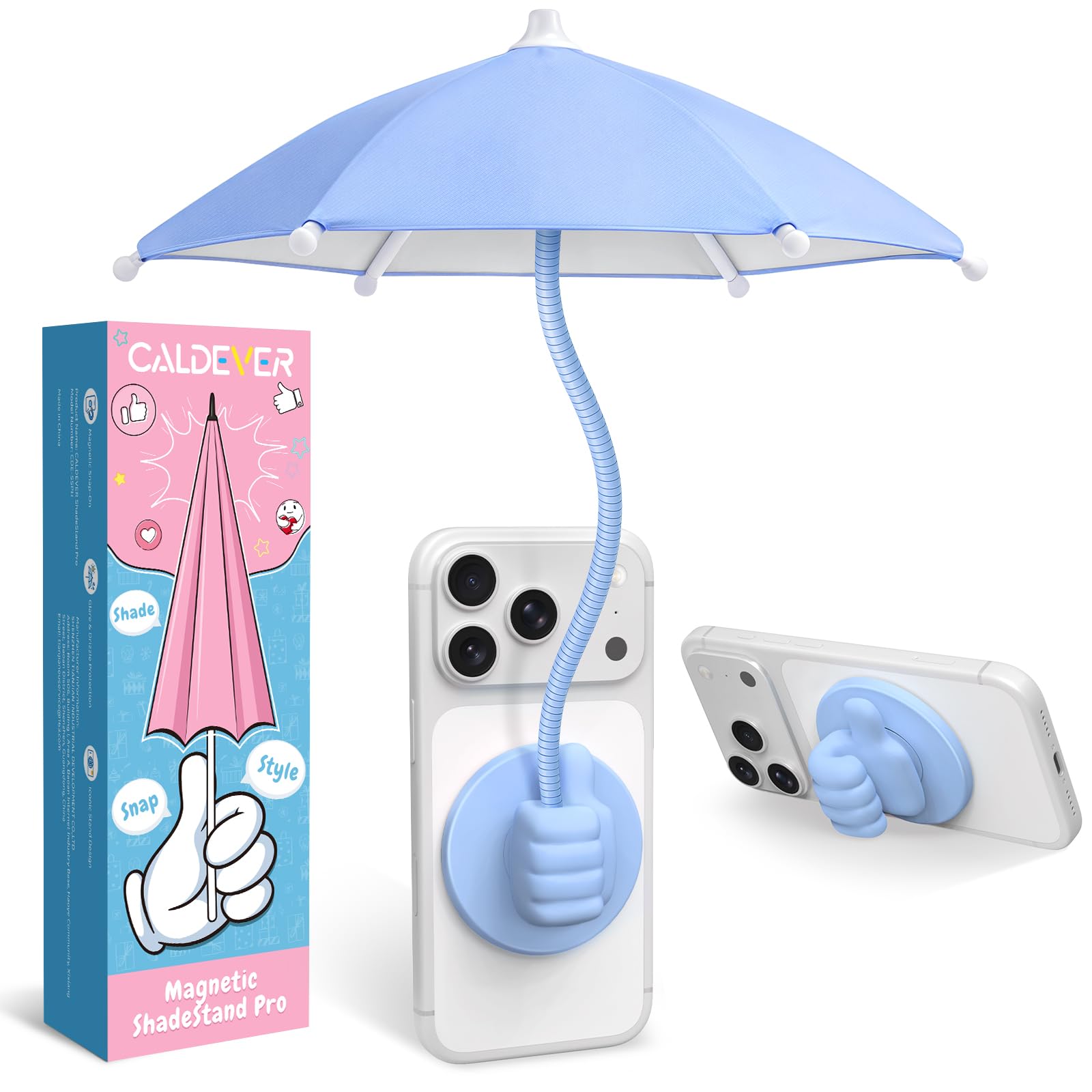 Photo 1 of Phone Umbrella for Sun Shade Magnetic: Universal Thumbs Up Anti-Glare Umbrella Holder for iPhone Outdoor Beach Pool Travel Summer Gifts for Women Teen Boys Girls Men Fathers Day Beach Accessories
