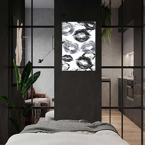 Miniatura 5 de Póster de beso sexy en blanco y negro, arte de pared retro con labios de mujer, arte de pared de moda, vintage, estético, lienzo para bar, carrito,