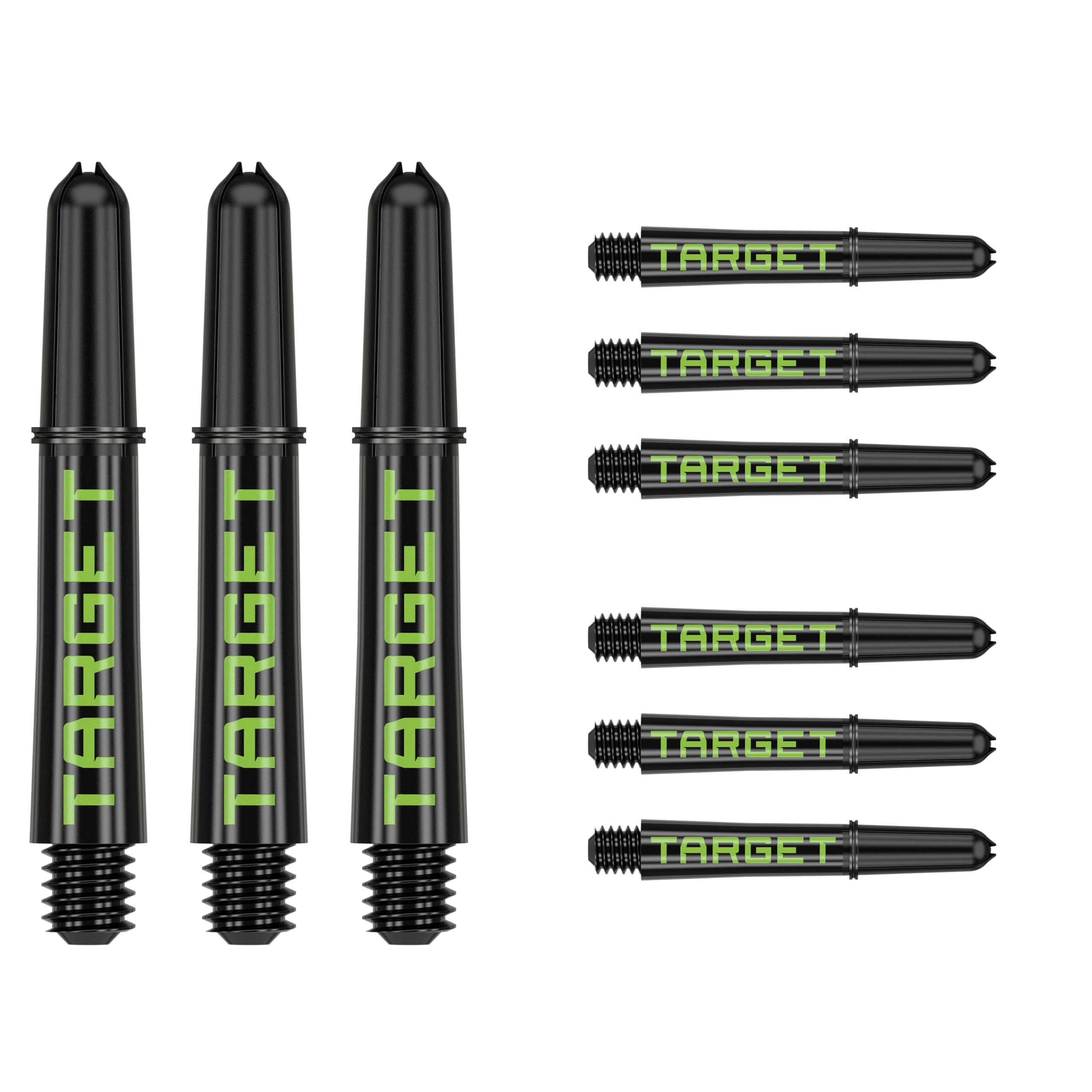 Target Darts Pro Grip Tag Shaft (9 Pack) Multipack Shafts, Professional Dart Accessories, Dart Shaft Set – Black & Green, Short Length(33.5mm)