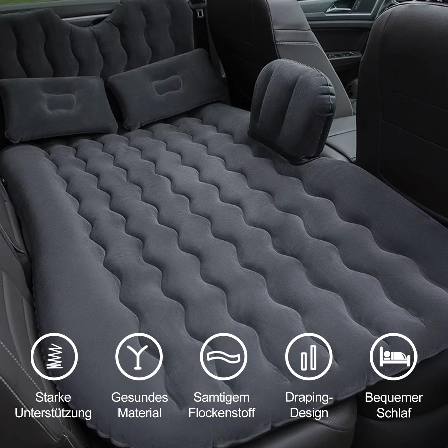 Ergocar Auto Luftmatratze Aufblasbare Matratze mit Pumpe Air Bett Camping Auto Kissen für Reisen Camping Hinterhof Strand (Schwarz)